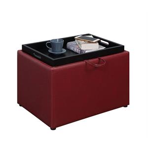 Pemberly Row Transitional Accent Storage Ottoman in Red Faux Leather