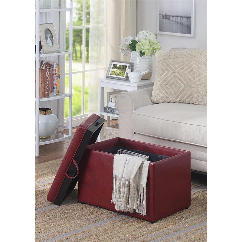 Pemberly Row Transitional Accent Storage Ottoman in Red Faux Leather