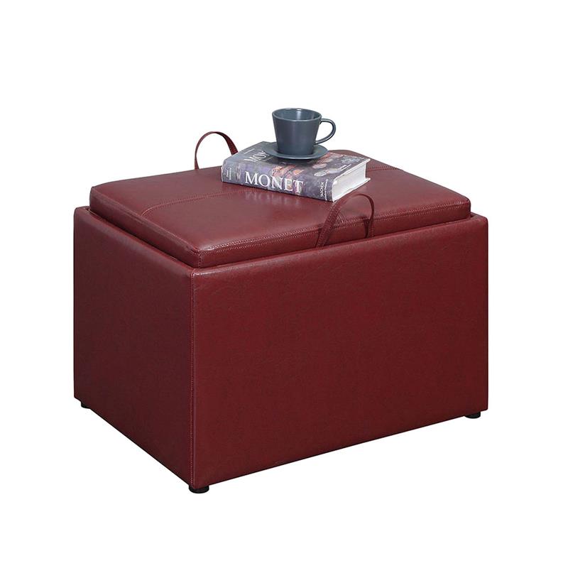 Pemberly Row Transitional Accent Storage Ottoman in Red Faux Leather