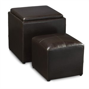 pemberly row transitional single cube ottoman in espresso faux leather