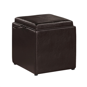 Pemberly Row Transitional Single Cube Ottoman in Espresso Faux Leather