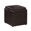 Pemberly Row Transitional Single Cube Ottoman in Espresso Faux Leather