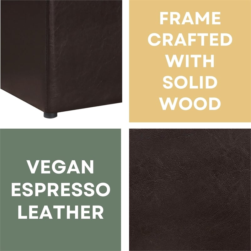 Pemberly Row Transitional Single Cube Ottoman in Espresso Faux Leather