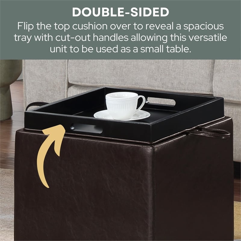 Pemberly Row Transitional Single Cube Ottoman in Espresso Faux Leather