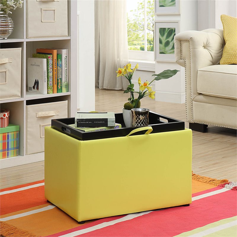 Pemberly Row Accent Storage Ottoman in Yellow Faux Leather Fabric