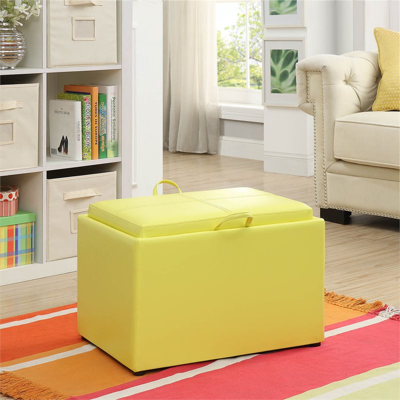 Pemberly Row Accent Storage Ottoman in Yellow Faux Leather Fabric