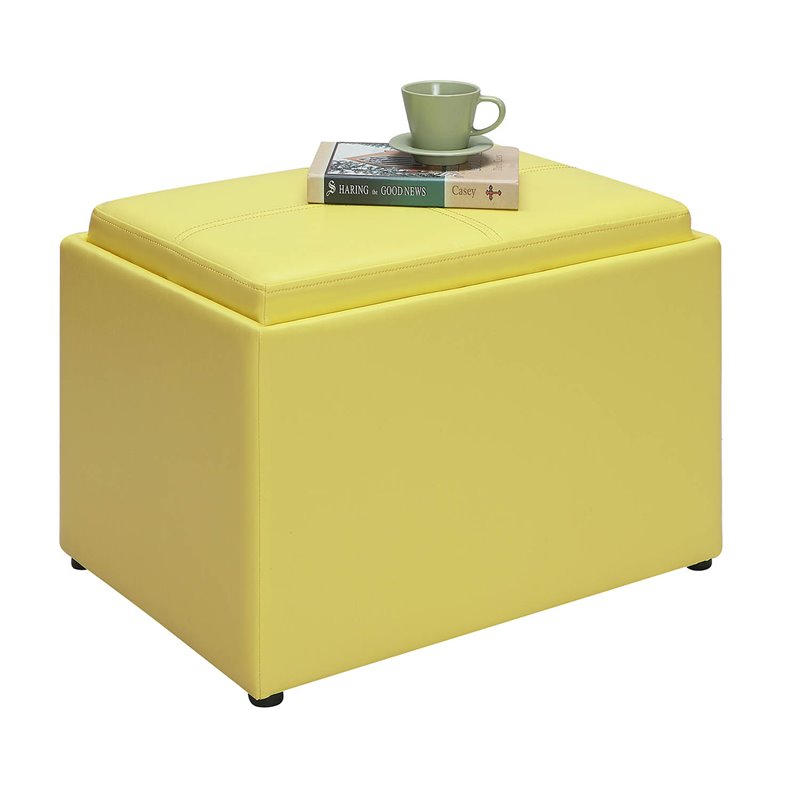Pemberly Row Accent Storage Ottoman in Yellow Faux Leather Fabric