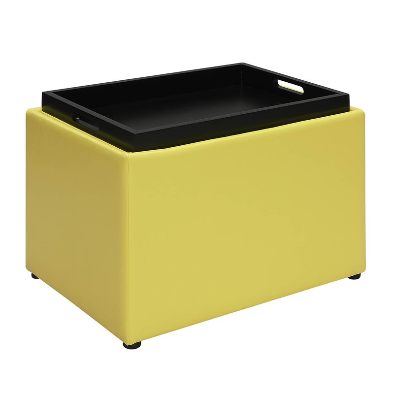 Pemberly Row Accent Storage Ottoman in Yellow Faux Leather Fabric
