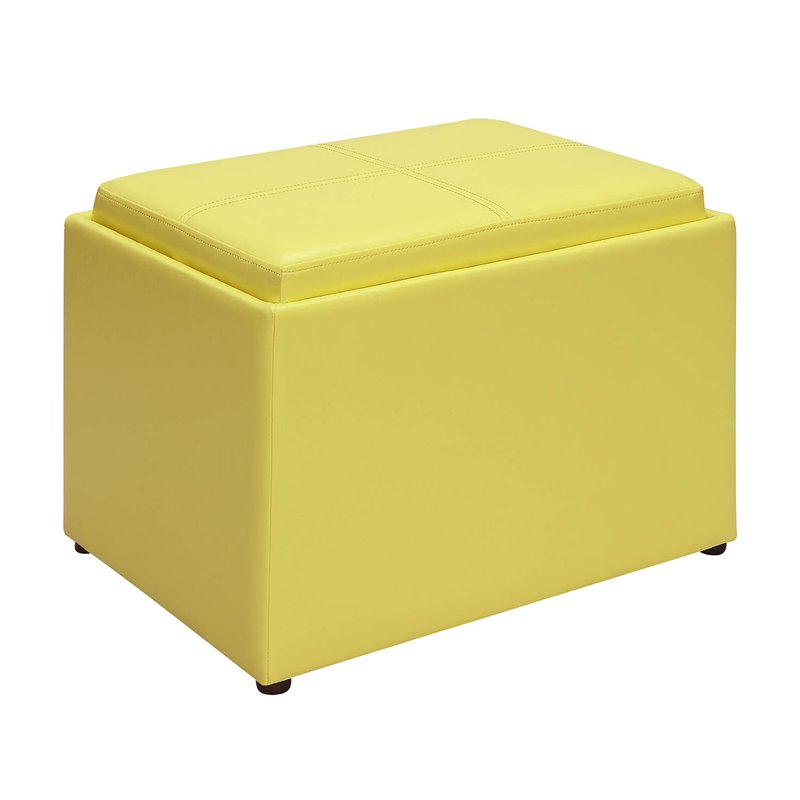 Pemberly Row Accent Storage Ottoman in Yellow Faux Leather Fabric