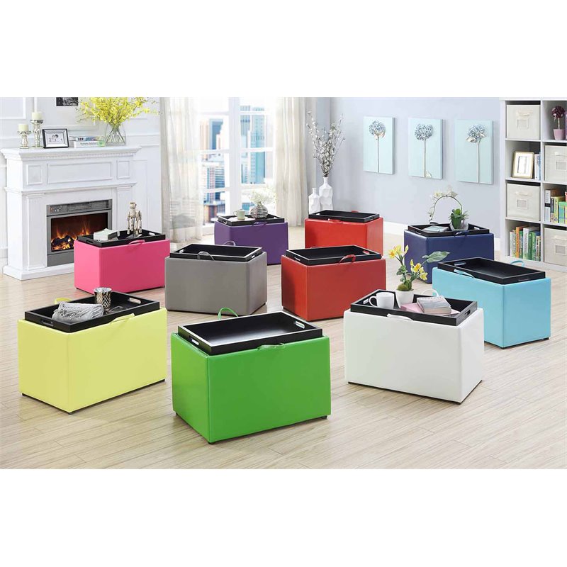 Pemberly Row Accent Storage Ottoman in Yellow Faux Leather Fabric