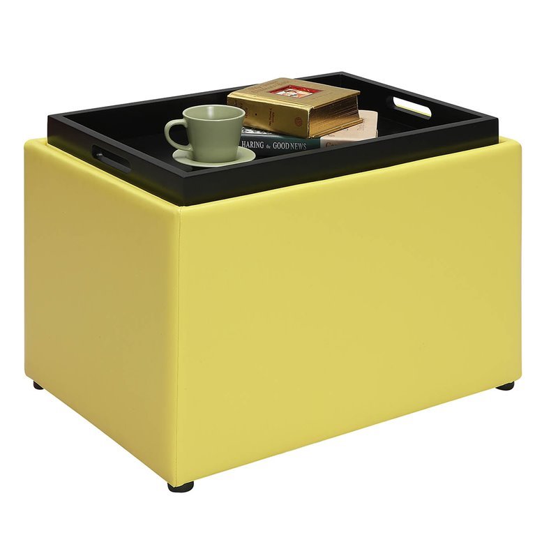 Pemberly Row Accent Storage Ottoman in Yellow Faux Leather Fabric