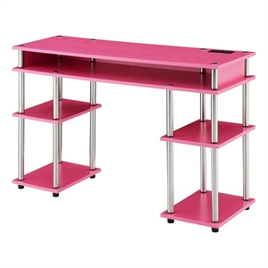 Pemberly Row Contemporary Wood Student Desk with Charging Station in Pink