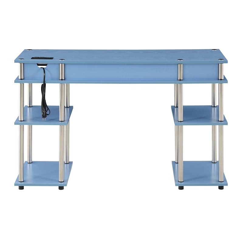 Pemberly Row Student Desk with Charging Station in Blue Wood Finish