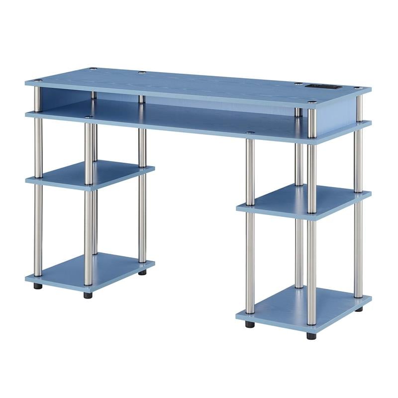 Pemberly Row Student Desk with Charging Station in Blue Wood Finish