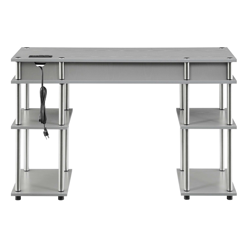 Pemberly Row Student Desk with Charging Station in Gray Wood Finish