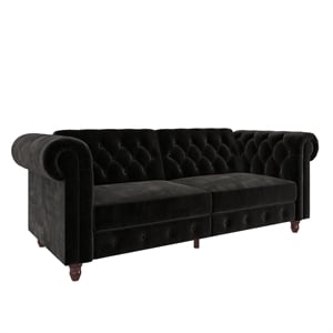 Pemberly Row Contemporary Sofa Futon in Black Velvet