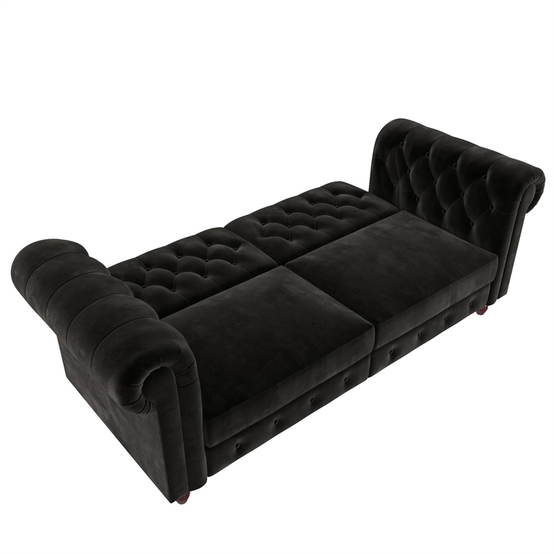 Pemberly Row Contemporary Sofa Futon in Black Velvet