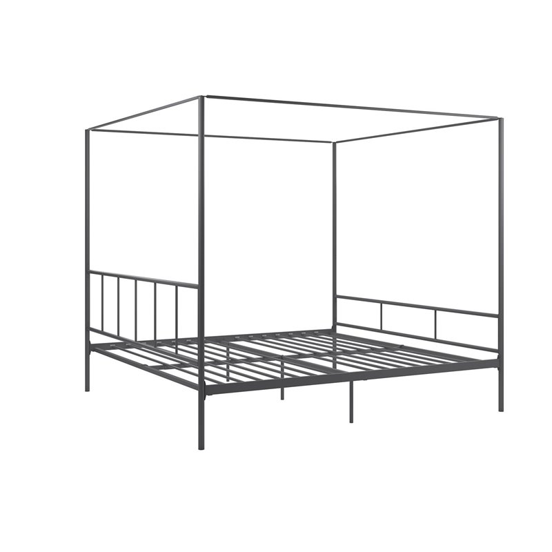 Pemberly Row Transitional Metal King Canopy Bed with Side Rails in Gray