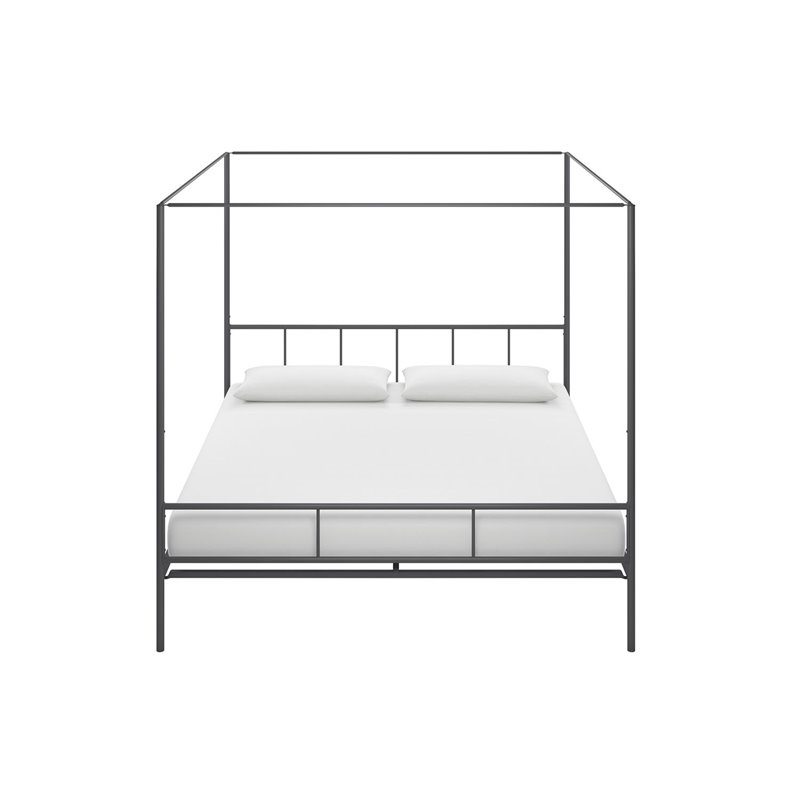 Pemberly Row Transitional Metal King Canopy Bed with Side Rails in Gray