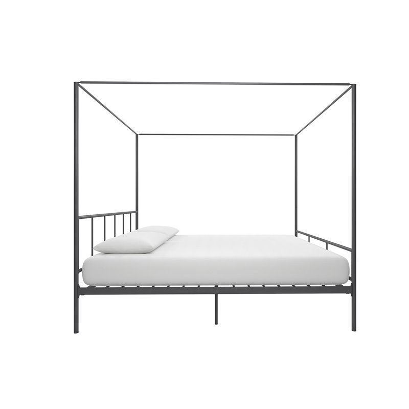Pemberly Row Transitional Metal King Canopy Bed with Side Rails in Gray
