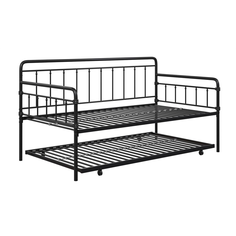 Pemberly Row Contemporary Metal Daybed/Trundle Twin in Black
