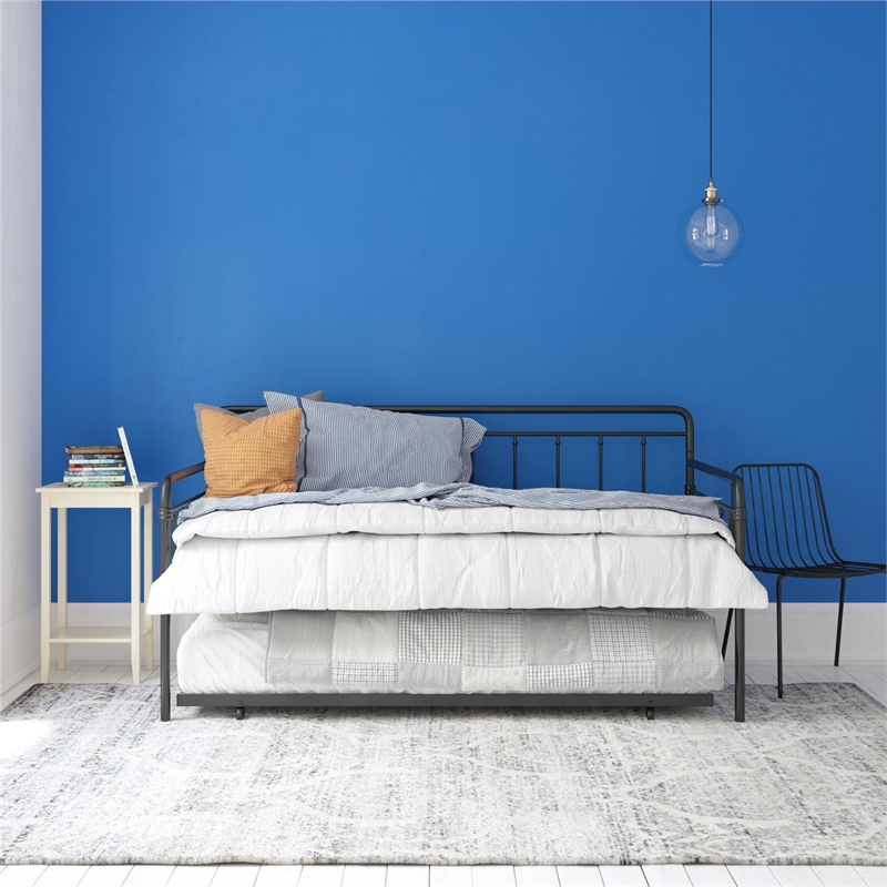 Pemberly Row Contemporary Metal Daybed/Trundle Twin in Black