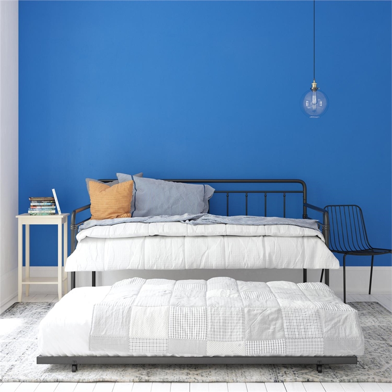 Pemberly Row Contemporary Metal Daybed/Trundle Twin in Black