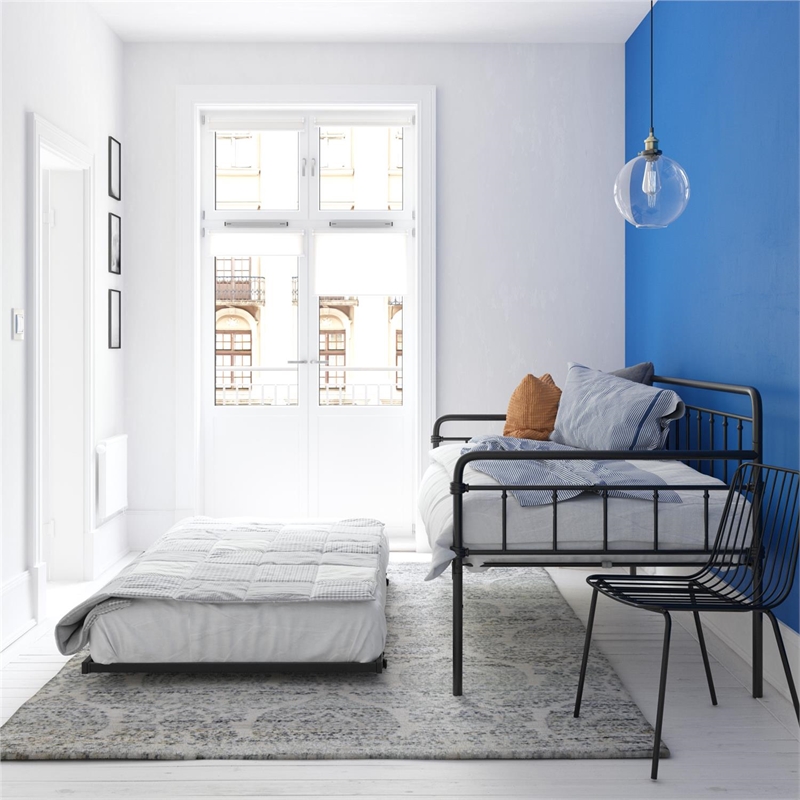 Pemberly Row Contemporary Metal Daybed/Trundle Twin in Black