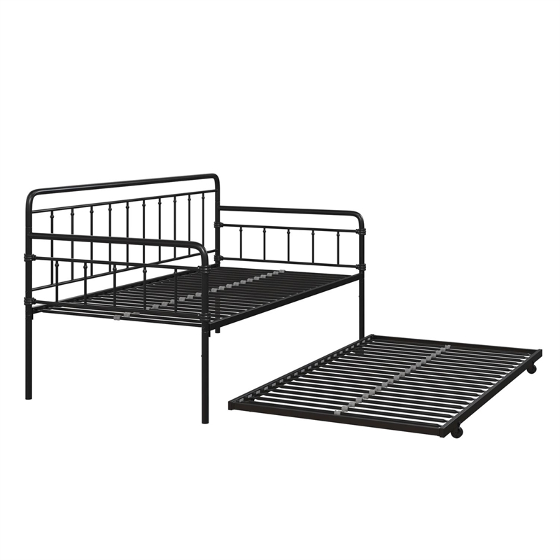 Pemberly Row Contemporary Metal Daybed/Trundle Twin in Black