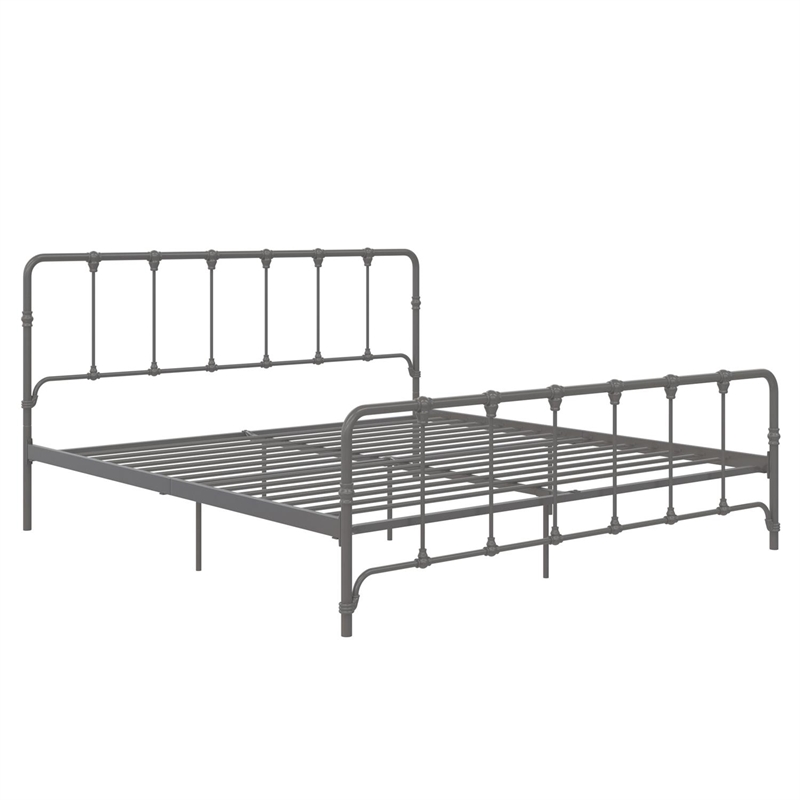 Pemberly Row Contemporary King Metal Bed with Storage in Gray