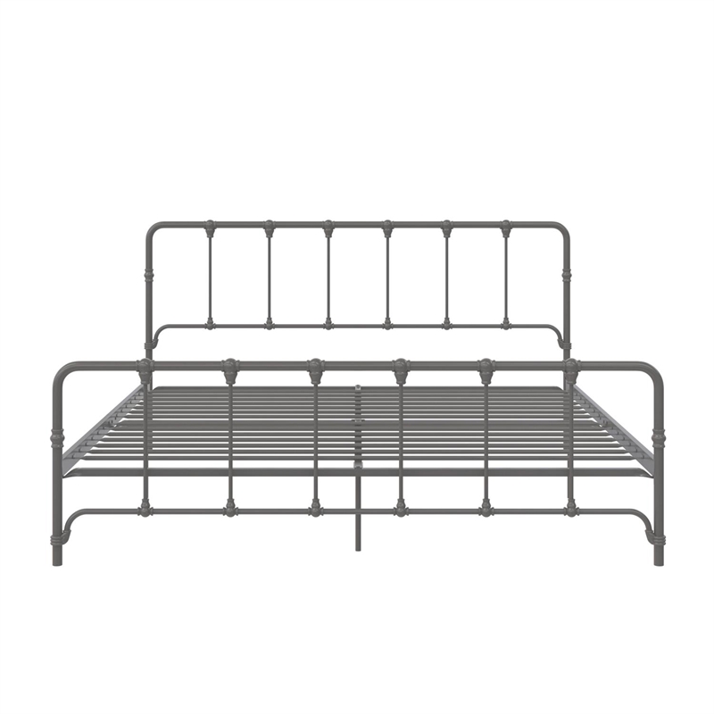 Pemberly Row Contemporary King Metal Bed with Storage in Gray