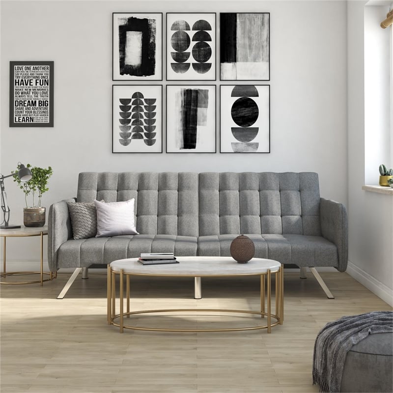 Pemberly Row Convertible Futon and Sofa Sleeper in Grey Linen