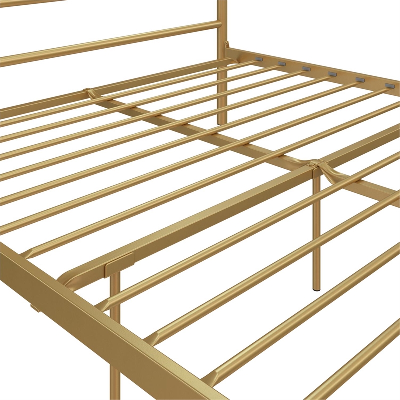 Pemberly Row Contemporary Four-Post Metal Canopy Bed in Full Gold
