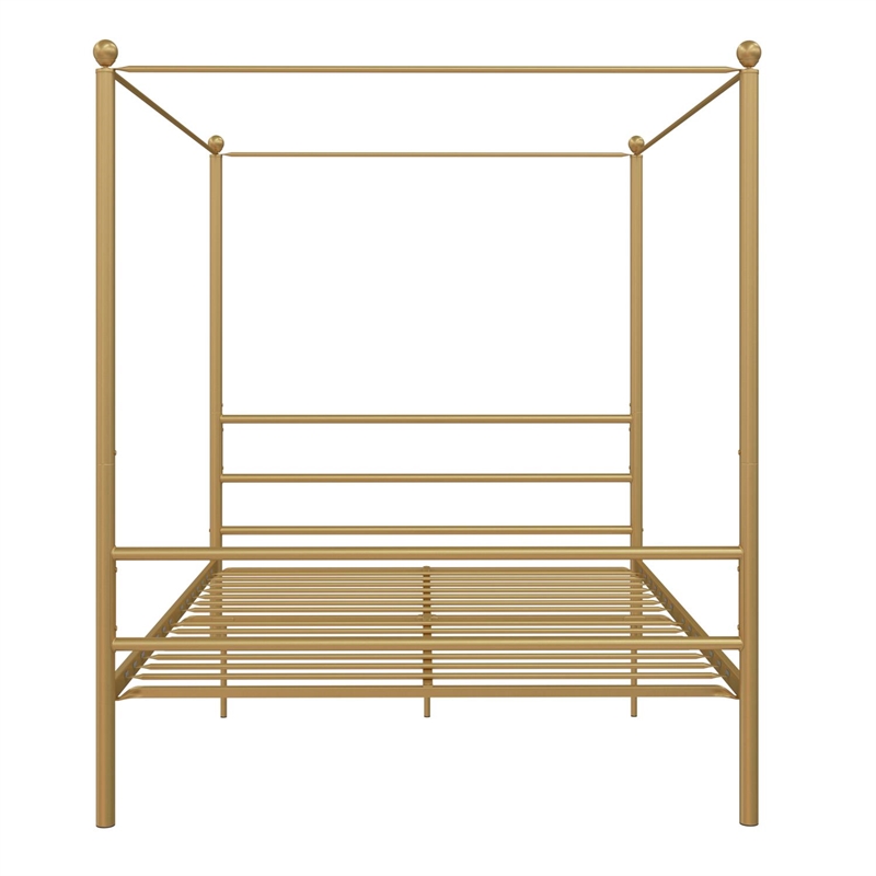 Pemberly Row Contemporary Four-Post Metal Canopy Bed in Full Gold