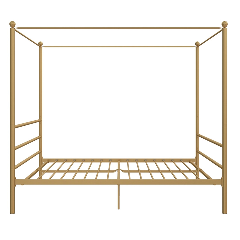 Pemberly Row Contemporary Four-Post Metal Canopy Bed in Full Gold