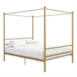 Pemberly Row Contemporary Four-Post Metal Canopy Bed in Full Gold