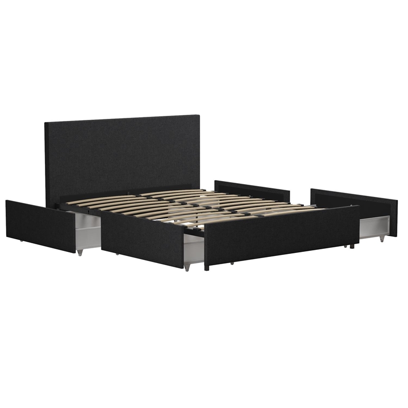 Pemberly Row Upholstered Full Bed with Storage in Dark Grey Linen