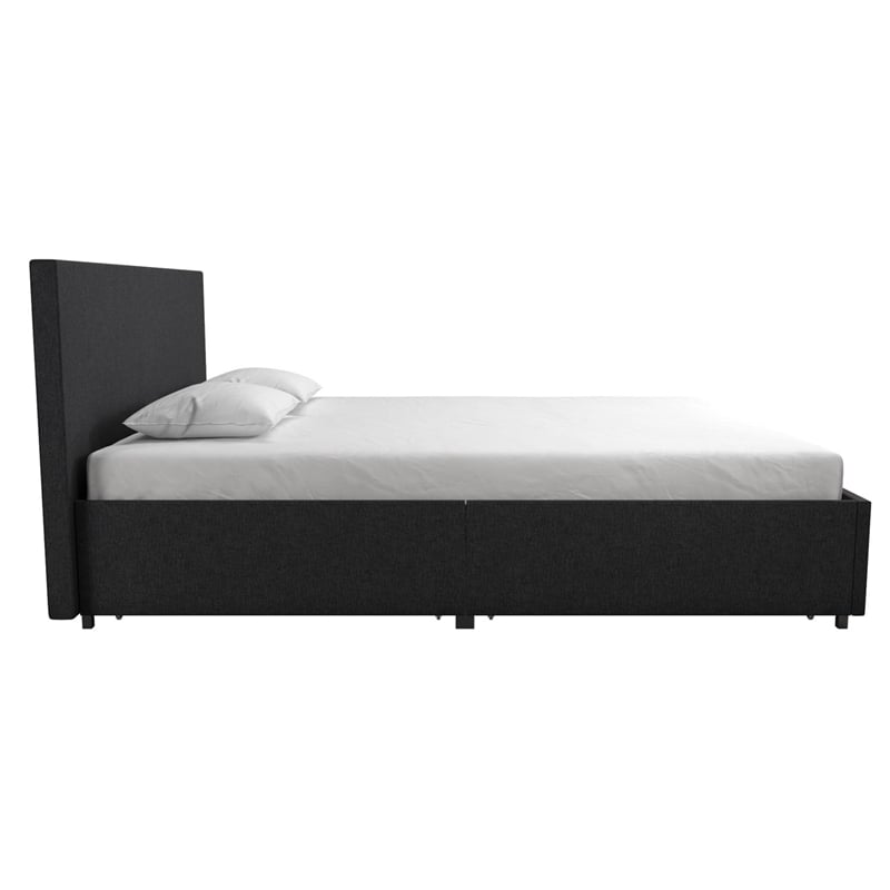 Pemberly Row Upholstered Full Bed with Storage in Dark Grey Linen