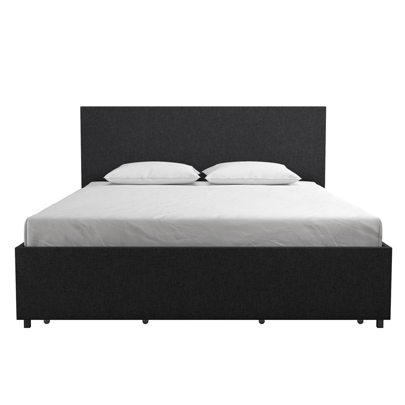 Pemberly Row Upholstered Full Bed with Storage in Dark Grey Linen
