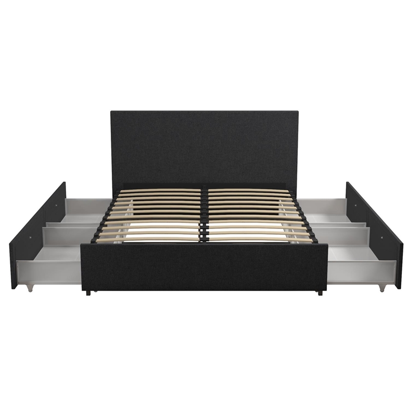Pemberly Row Upholstered Full Bed with Storage in Dark Grey Linen