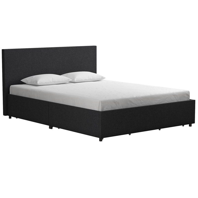 Pemberly Row Upholstered Full Bed with Storage in Dark Grey Linen