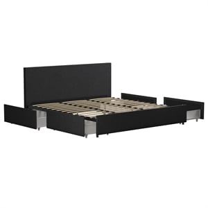 Pemberly Row Upholstered King Bed with Storage in Dark Grey Linen