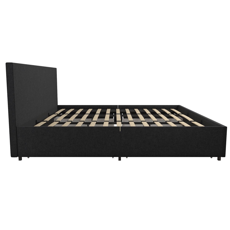 Pemberly Row Upholstered King Bed with Storage in Dark Grey Linen