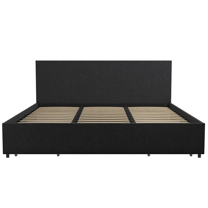 Pemberly Row Upholstered King Bed with Storage in Dark Grey Linen