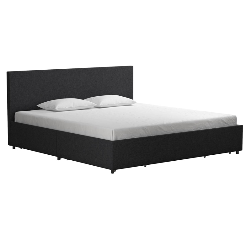 Pemberly Row Upholstered King Bed with Storage in Dark Grey Linen