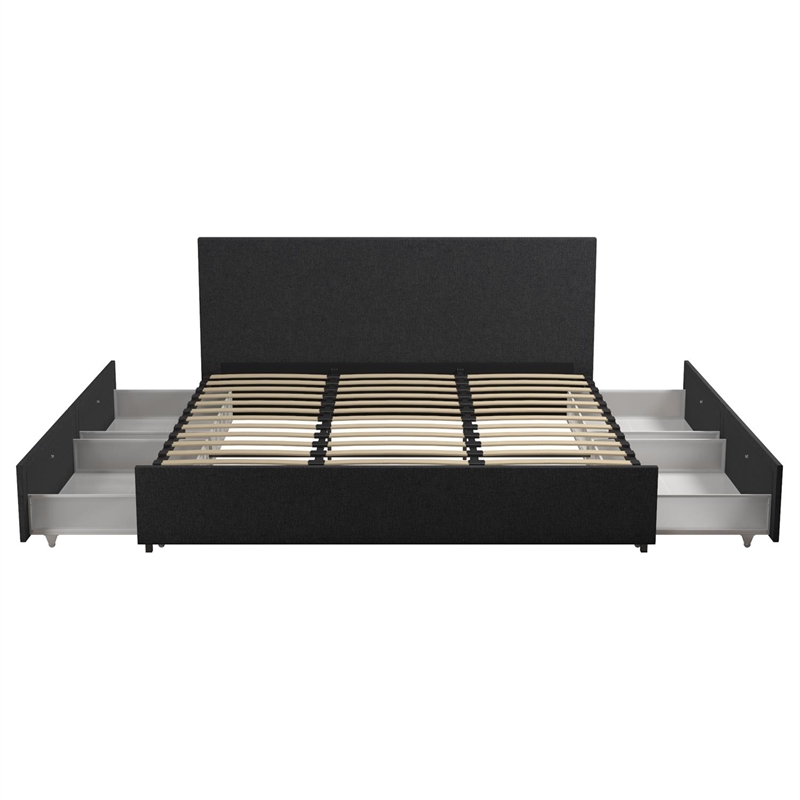 Pemberly Row Upholstered King Bed with Storage in Dark Grey Linen
