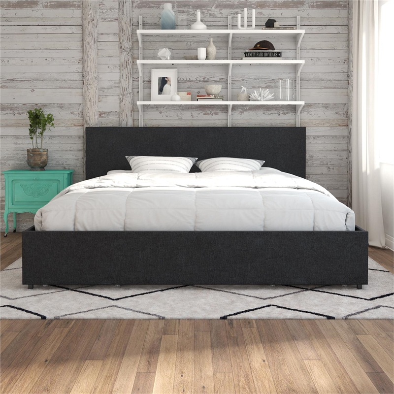Pemberly Row Upholstered King Bed with Storage in Dark Grey Linen