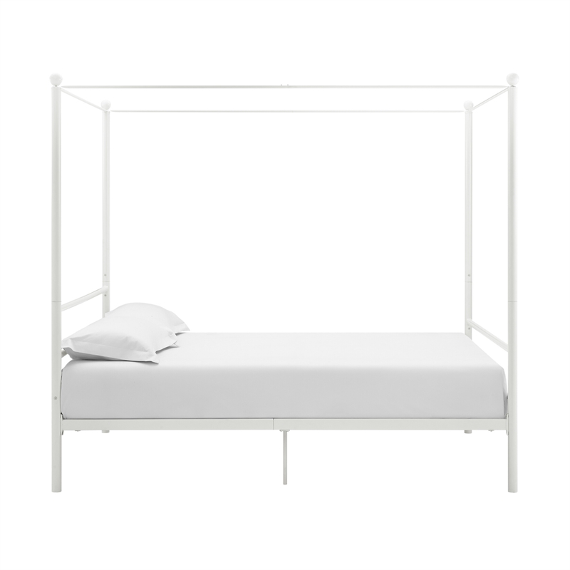 Pemberly Row Contemporary Four-Post Metal Canopy Bed in Full White