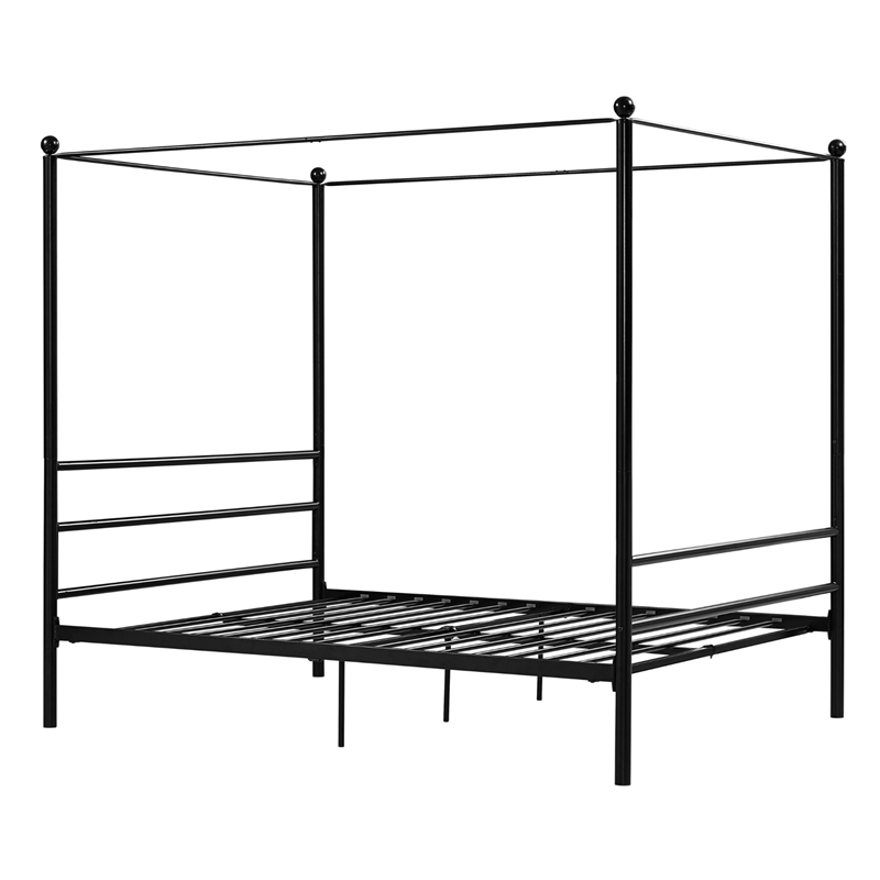 Pemberly Row Contemporary Four-Post Metal Canopy Bed in Full Black