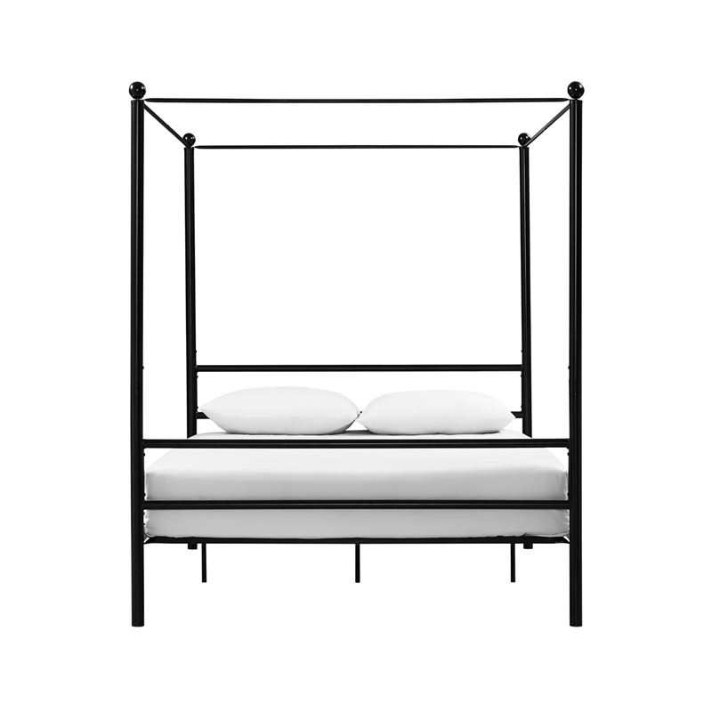 Pemberly Row Contemporary Four-Post Metal Canopy Bed in Full Black